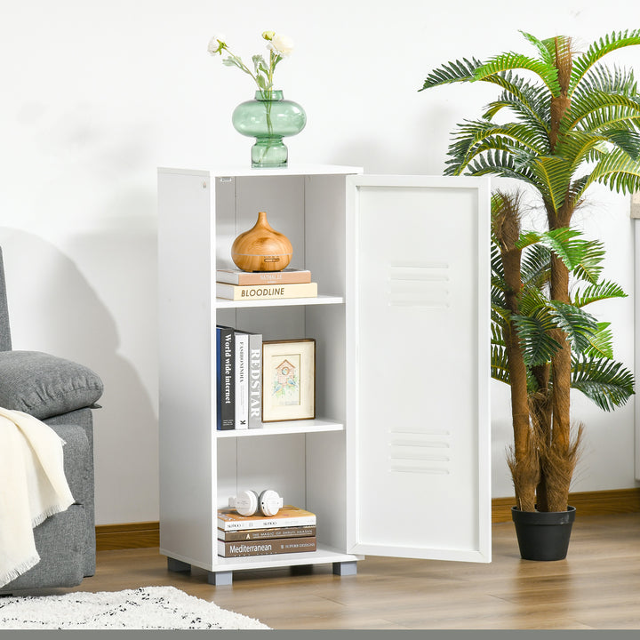 HOMCOM Modern 2-Tier File Cabinet, Storage Organizer with Metal Louvred Door for Living Room, Study, Playroom, White