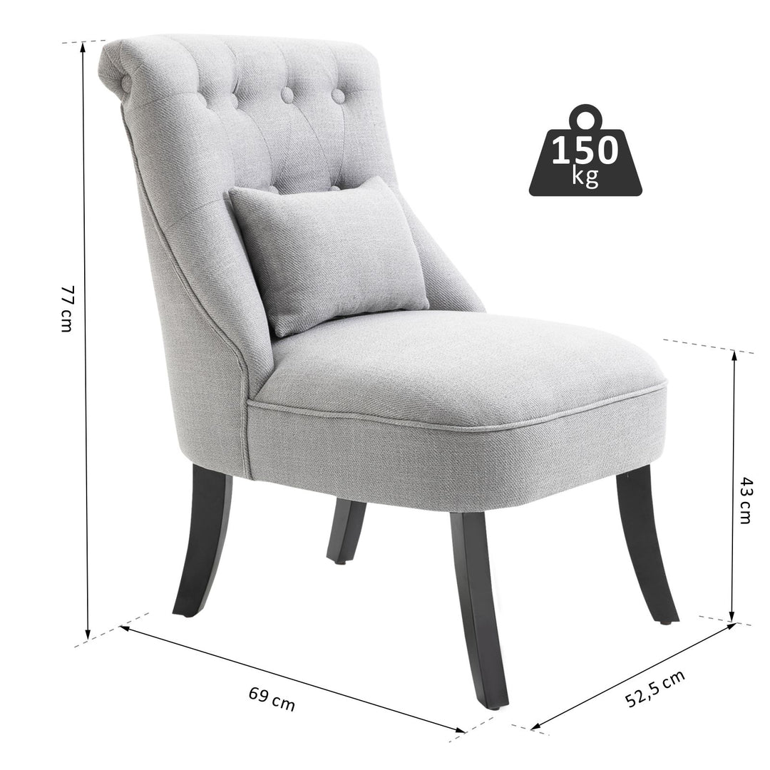 Solid Rubber Wood Tufted Single Sofa Chair w/ Pillow Grey