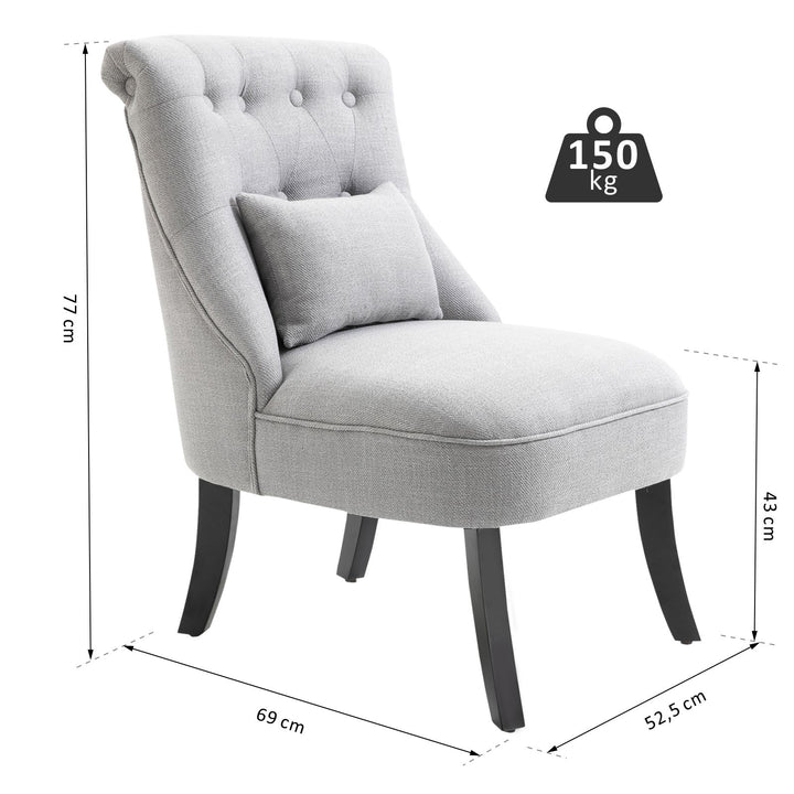 Solid Rubber Wood Tufted Single Sofa Chair w/ Pillow Grey