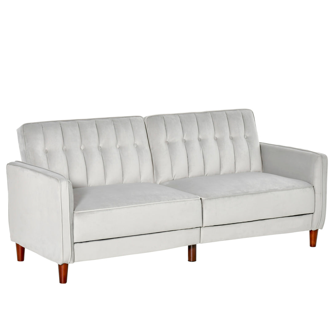 Modern Convertible Sofa Futon Velvet-Touch Tufted Couch Compact Loveseat with Adjustable Split Back, Light Grey