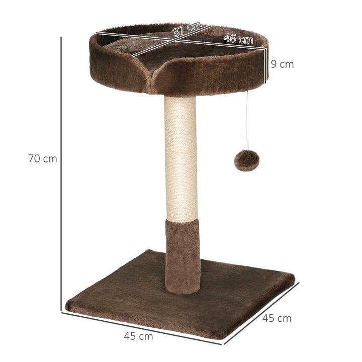 PawHut Small Cat Tree for Indoor Cats with Sisal Scratching Post Kitten Bed Cushion Ball Toy, Brown, 45x45x70 cm