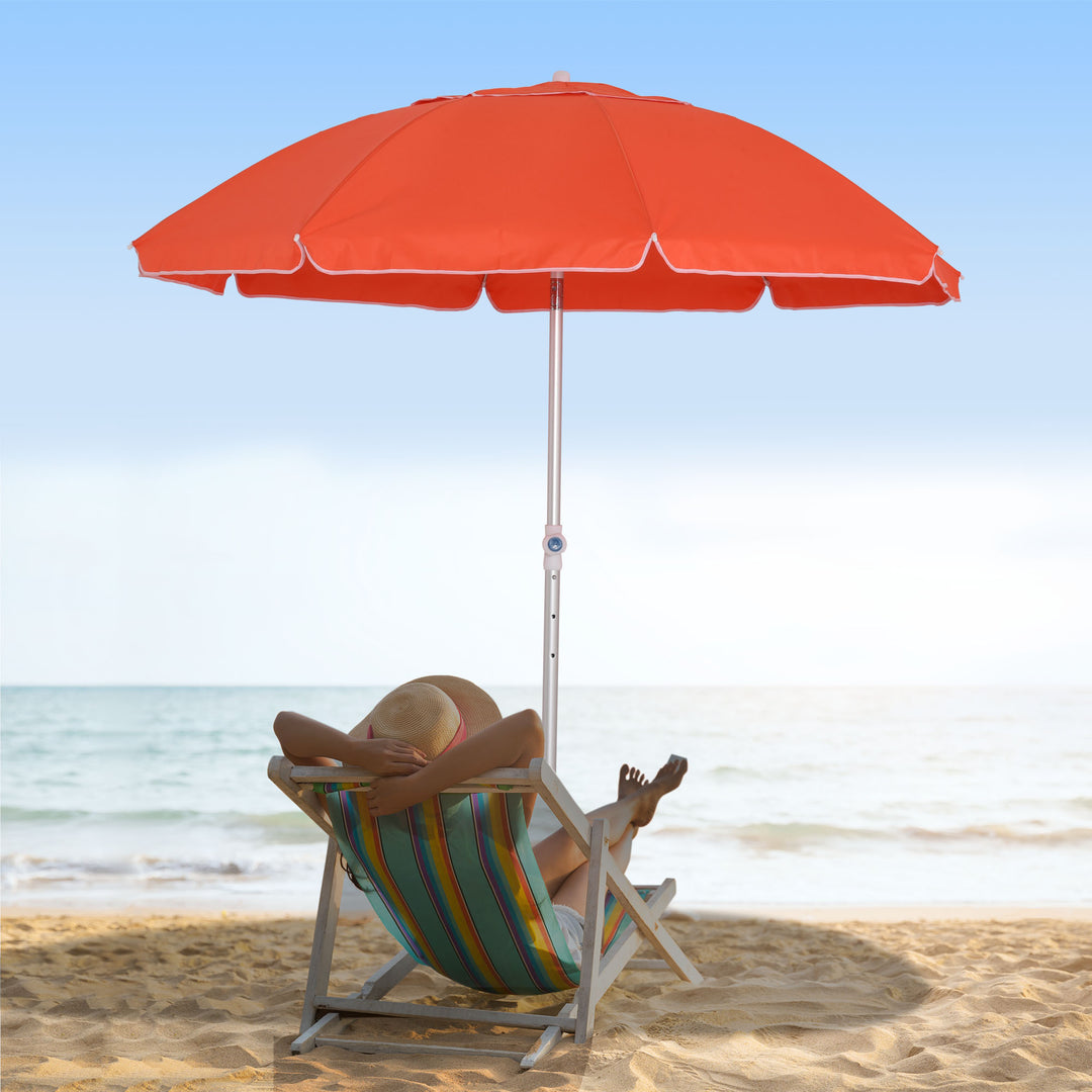 Outsunny Arc. 1.9m Beach Umbrella with Pointed Design Adjustable Tilt Carry Bag for Outdoor Patio Orange