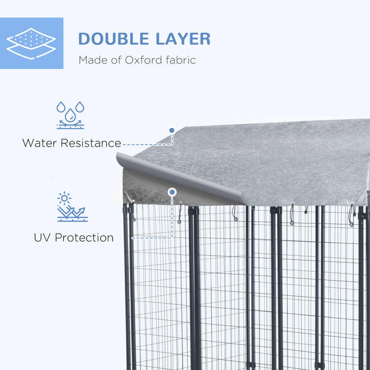 Outdoor Dog Kennel, Dog Run with UV-Resistant Canopy &amp; Lockable Design, Metal Playpen Fence for Large and Medium Dogs, 183 x 121 x 183 cm