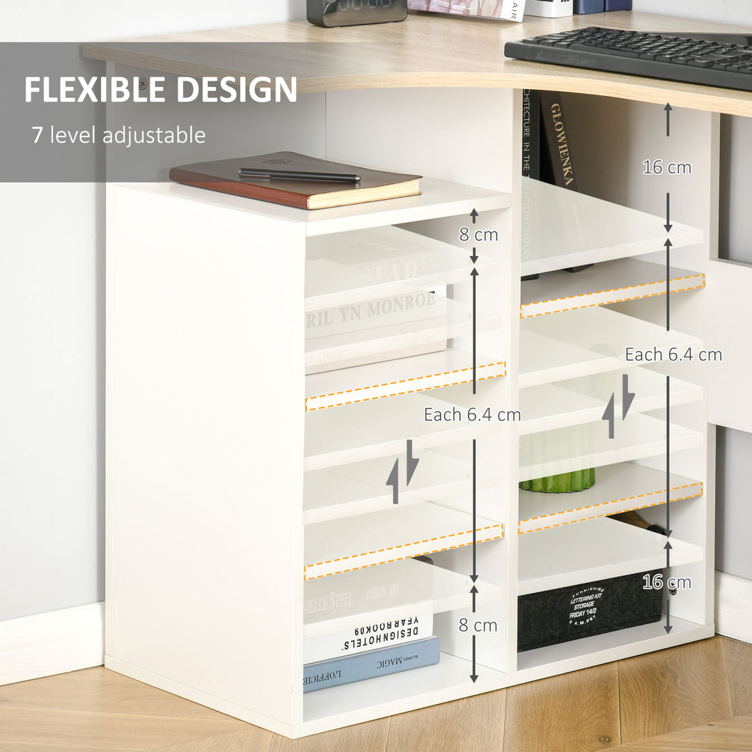 HOMCOM L-Shaped Corner Computer Desk Study Table PC Work w/ Storage Shelf Office Home Workstation - Oak Tone and White