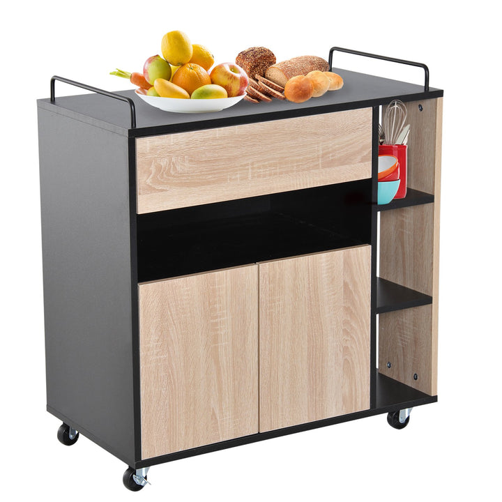 Rolling Kitchen Island, 76.5Wx40Dx82H cm-Oak/Black Colour