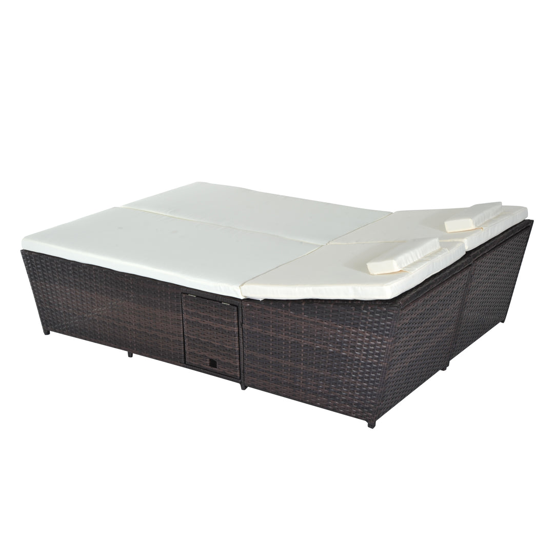 Adjustable Double Rattan W/Tray-Brown/Cream-White