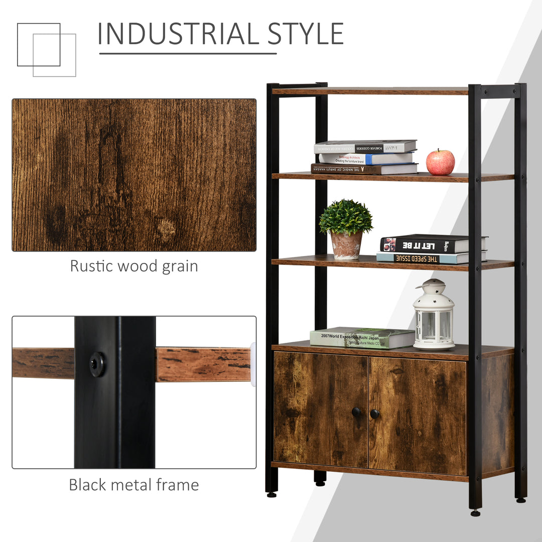 Industrial Bookshelf, Storage Cabinet with 3-Tier with Doors, for Home Office, Living Room Rustic Brown