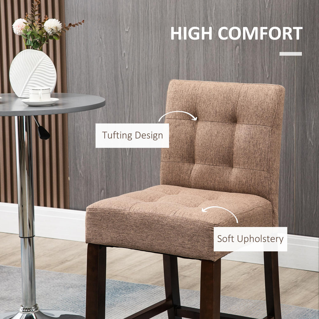 Modern Fabric Bar Stools Set of 2, Thick Padding Kitchen Stool, Bar Chairs with Tufted Back Wood Legs, Brown