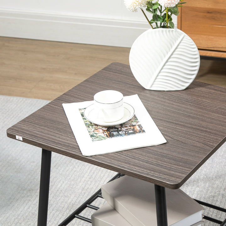 Industrial Side Table with Storage Shelf, End Table with Steel Frame for Bedroom, Living Room, Grey