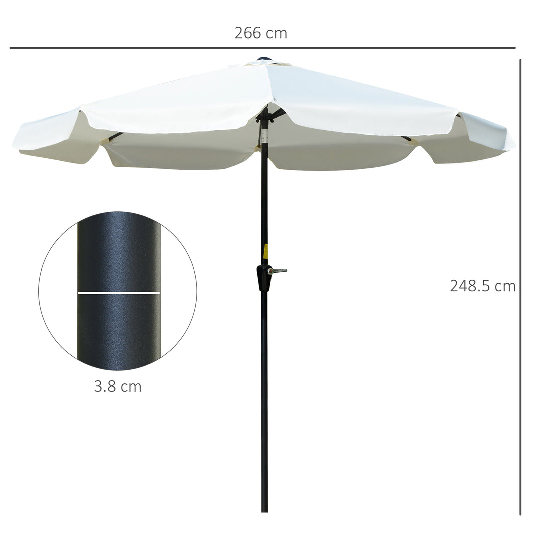 Outsunny 2.66m Patio Umbrella Garden Parasol Outdoor Sun Shade Table Umbrella with Ruffles, 8 Sturdy Ribs, Cream White