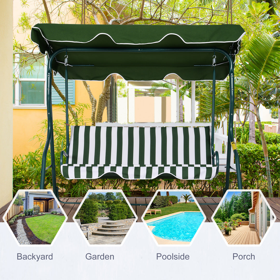 Steel 3-Seater Swing Chair w/ Canopy Green