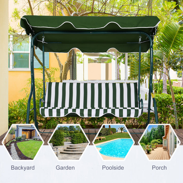 Steel 3-Seater Swing Chair w/ Canopy Green