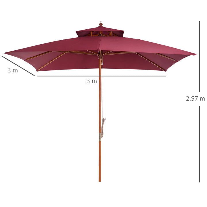 Outsunny 3m Patio Umbrella Bamboo Umbrella Parasol-Wine Red