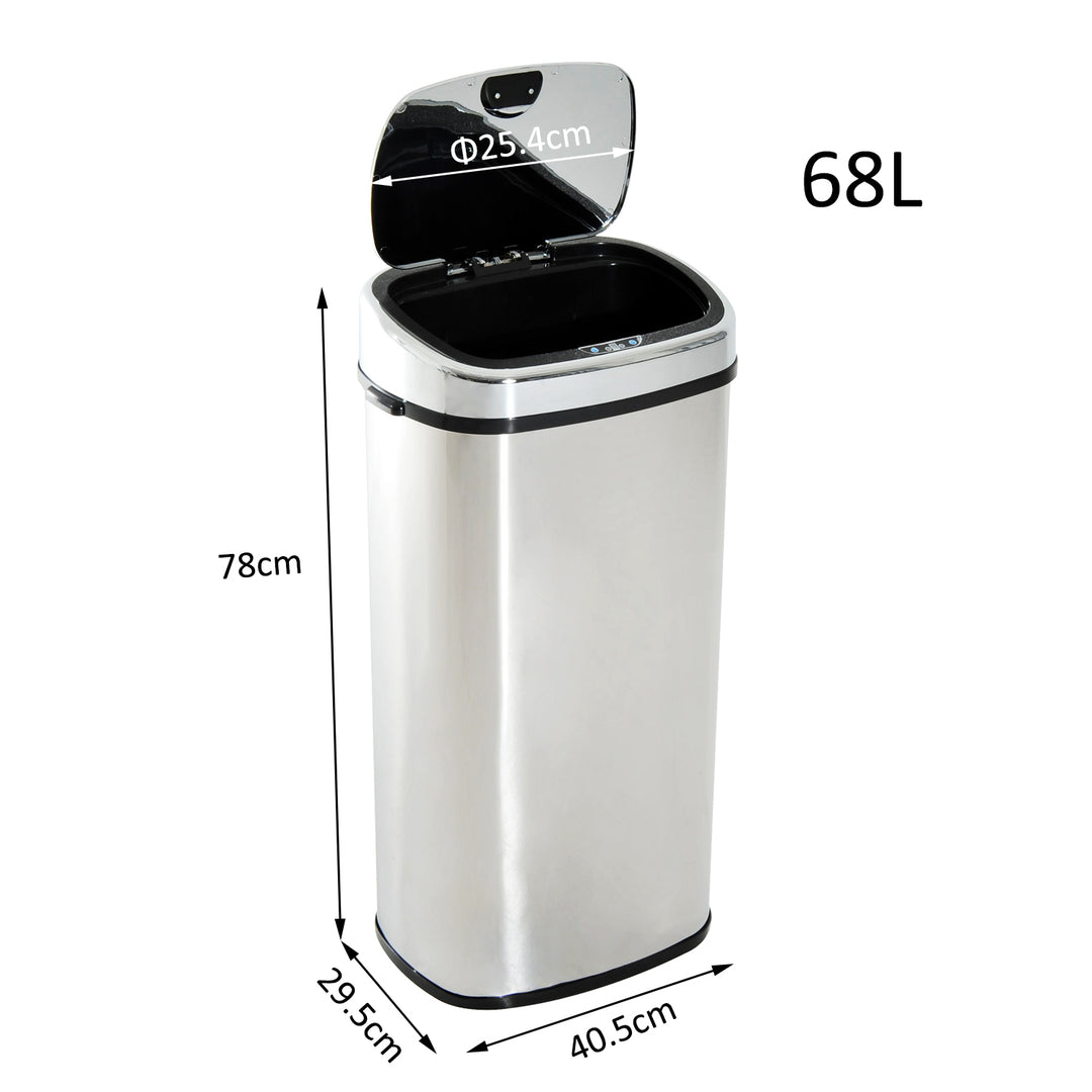 68L Automatic Sensor Lid Steel Kitchen Bin Silver