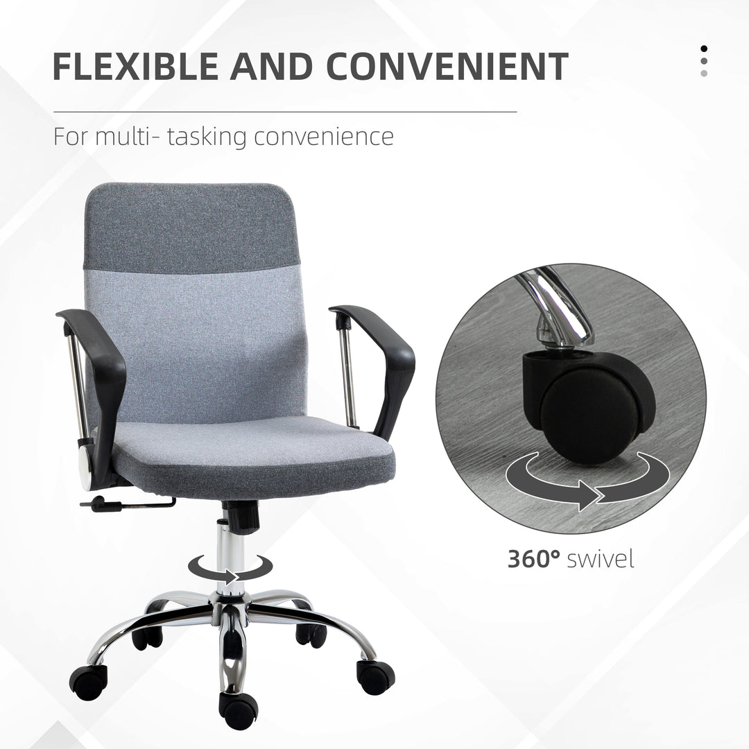 Vinsetto Ergonomic Office Chair Linen Fabric Swivel Computer Desk Chair Home Study Adjustable Chair with Wheels, Grey