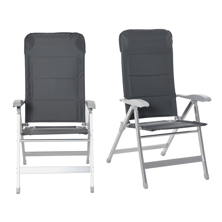 2 Pcs Patio Folding Dining Chair w/ Adjustable Back &amp; Armrest Portable for Camping Garden Pool Beach Deck Grey