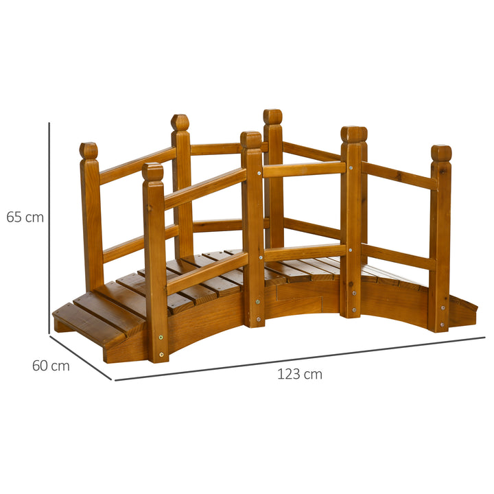 Wooden Garden Bridge with Safety Railings, Arc Footbridge for Pond Backyard Stream, Brown