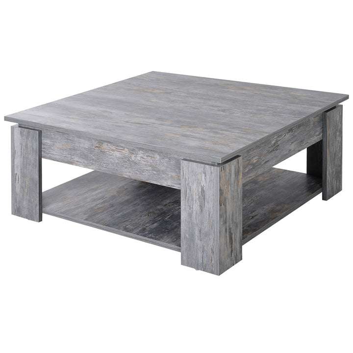 2 Tier Wood Coffee Table Side Table Bottom Storage Shelf  Simple Modern Living Room Grey Wood Grain