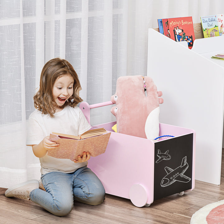Kids Toys Storage Cabinet Rolling Storage Cart on Wheels Craft Storage Containers Bins Can Move everywher for Toddlers 1-4 Years Old, Pink