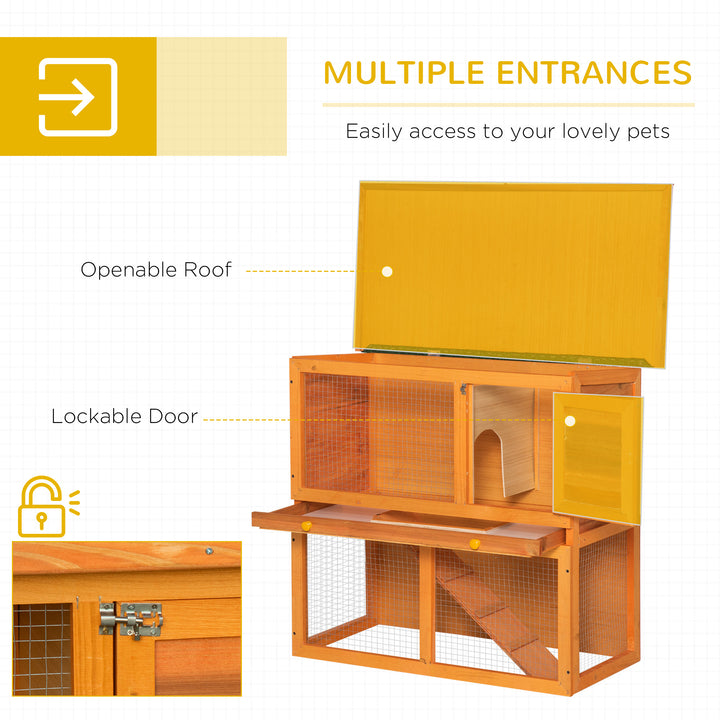 PawHut 2-Tier Rabbit Hutch Wooden Guinea Pig Hutch Double Decker Pet Cage Run with Sliding Tray Opening Top