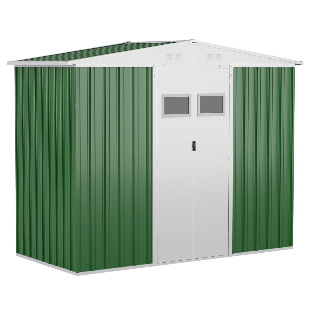 Outsunny 8 x 4 ft Metal Garden Storage Shed Apex Store with Lockable Door, Steel Tool Storage Box for Backyard, Patio and Lawn, Green