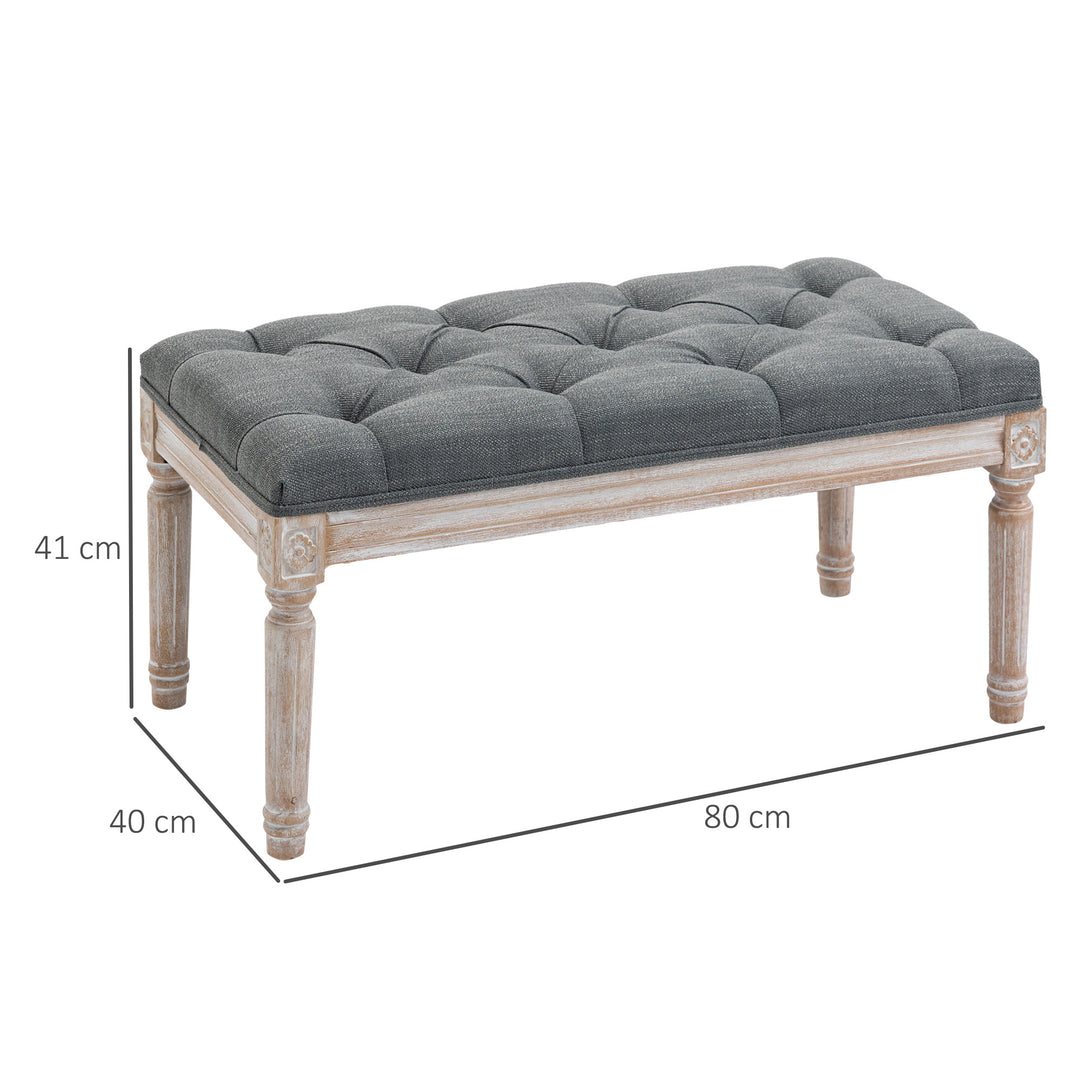 Accent Bench Tufted Upholstered Foot Stool Linen-Touch Fabric Ottoman, Grey