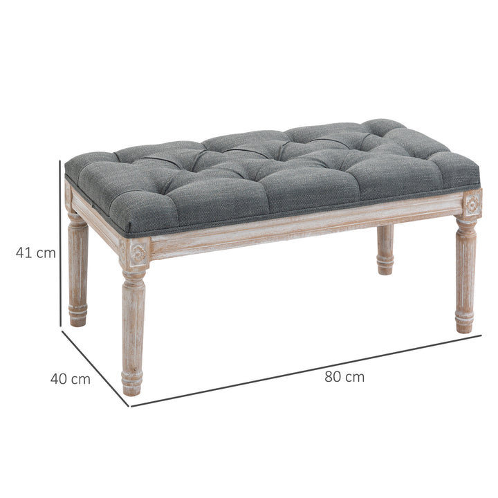 Accent Bench Tufted Upholstered Foot Stool Linen-Touch Fabric Ottoman, Grey