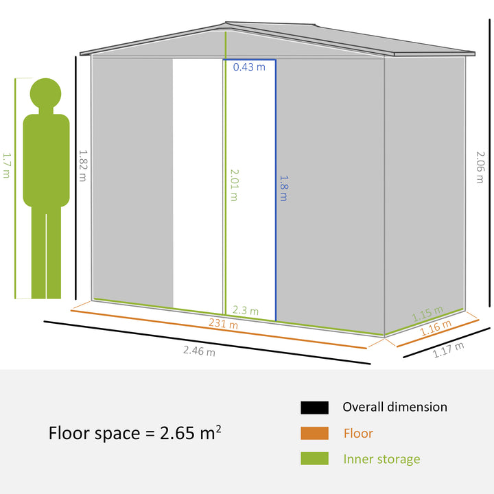 Outsunny 8 x 4 ft Metal Garden Storage Shed Apex Store with Lockable Door, Steel Tool Storage Box for Backyard, Patio and Lawn, Green