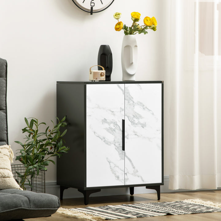 Modern Storage Cabinet with Marble Effect, Adjustable Shelf, Floor Accent Cabinet for Living Room