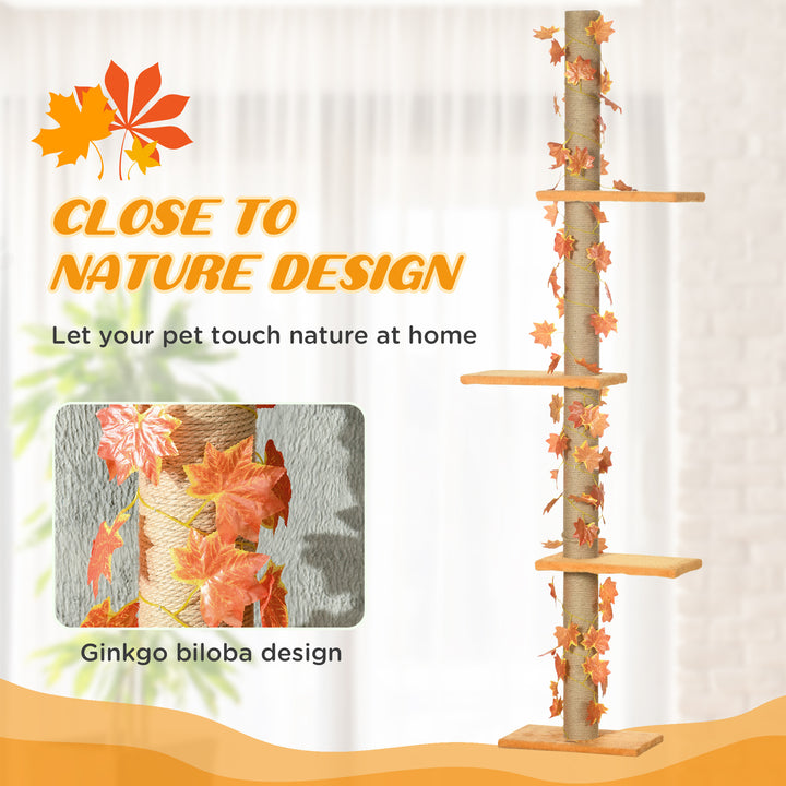 202-242cm Height Adjustable Floor to Ceiling Cat Tree for Cats with Sisal Scratching Post, 3- Tier Cat Tower