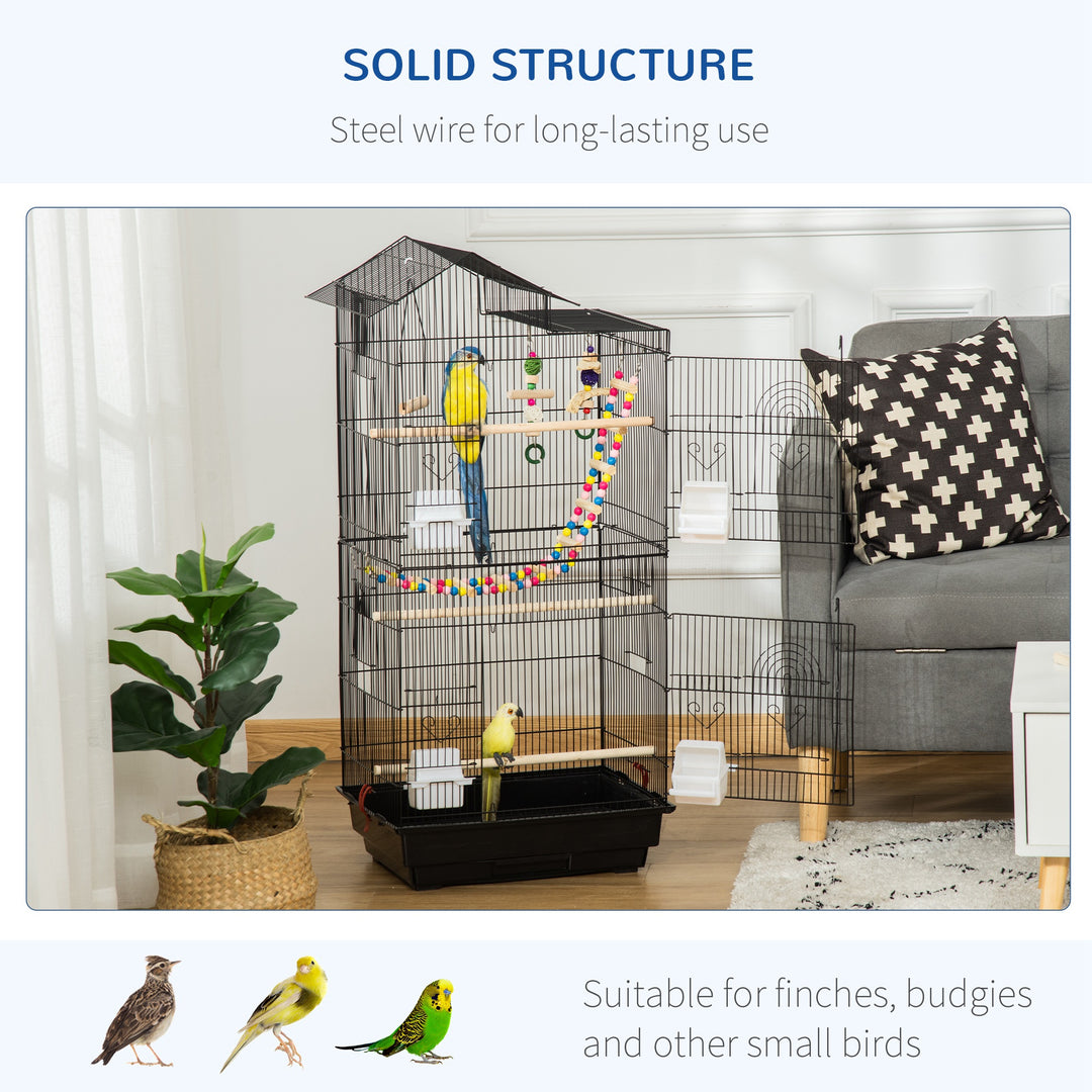 PawHut Bird Cage for Budgies Finches Canaries with Accessories, Toys, Tray, Handle, 46 x 36 x 100 cm, Black