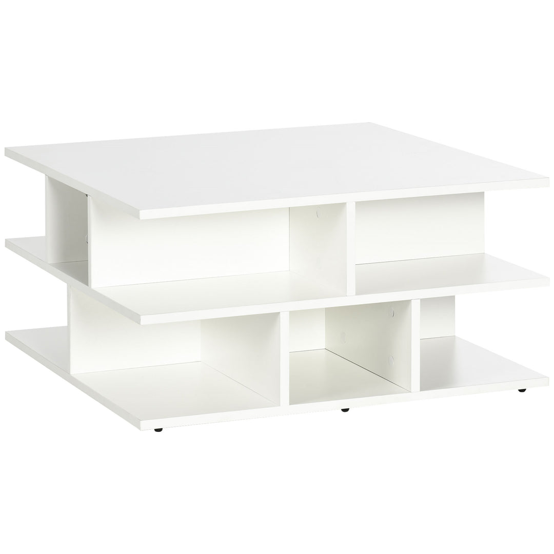Square Coffee Tables for Living Room, Modern Cocktail Table with Multiple Storage Shelves, 70 x 70 x 36.5 cm, White