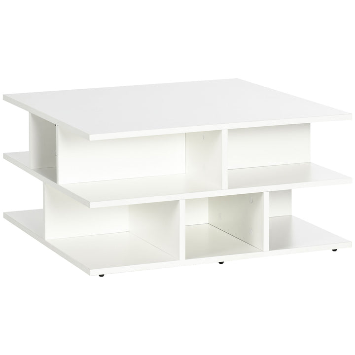 Square Coffee Tables for Living Room, Modern Cocktail Table with Multiple Storage Shelves, 70 x 70 x 36.5 cm, White