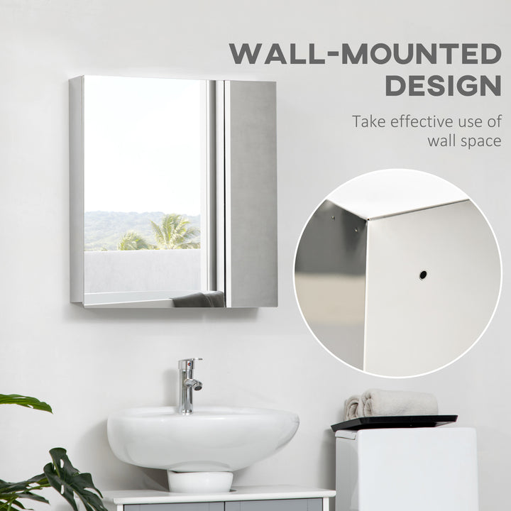 Kleankin Mirror Cabinet for Bathroom, Wall Mounted Medicine Cabinet with Hinged Door, Storage Shelves for Laundry Room