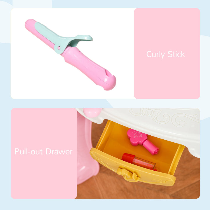 20 PCS Kids Dressing Table Set, Children Vanity Make Up Desk, Musical Pretend Toy, with Beauty Kit, Mirror, Stool, for 3-6 Years Old, Pink