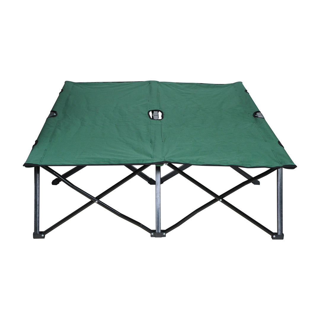 Double Camping Cot Foldable Sunbed Outdoor Patio Sleeping Bed Super Light w/ Carr Bag (Green)