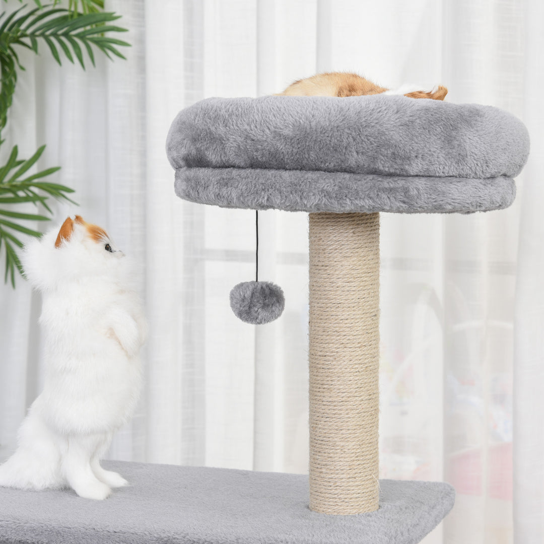 PawHut Cats Sisal Rope 3-Tier Scratching Tree Grey