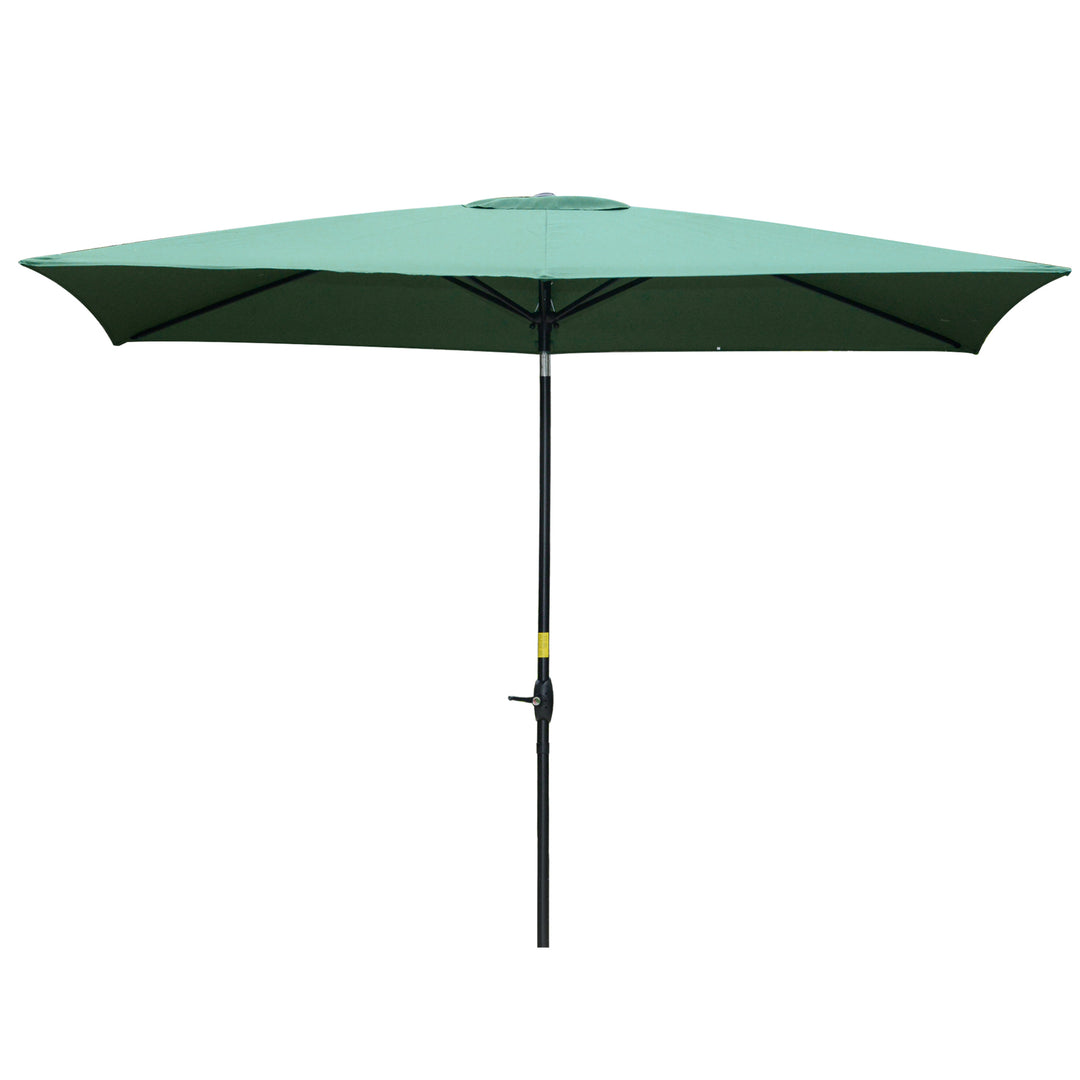 Outsunny 2 x 3m Rectangular Market Umbrella Patio Outdoor Table Umbrellas with Crank & Push Button Tilt, Green