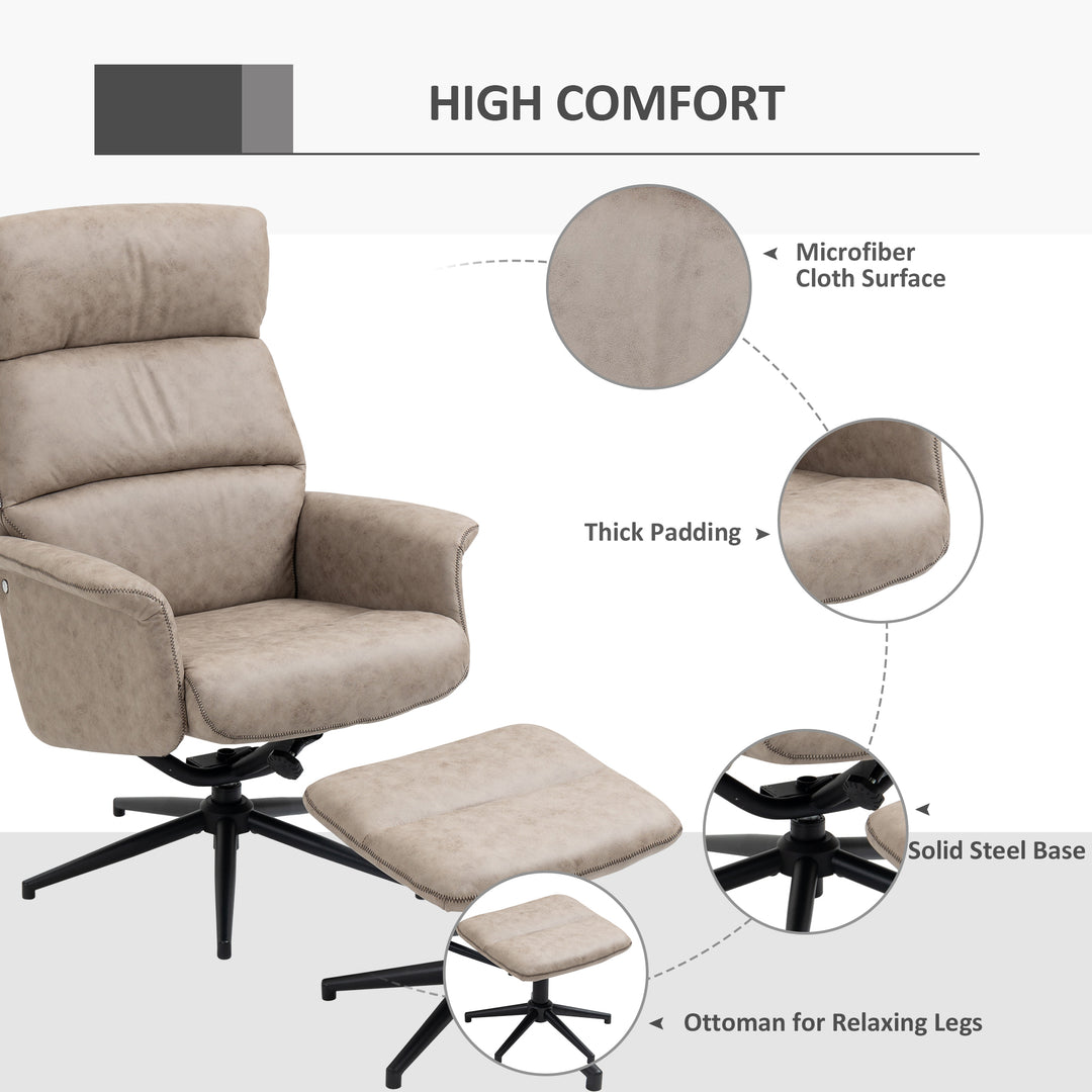 Swivel Recliner Chair and Footstool, Adjustable and Removable Headrest, Khaki