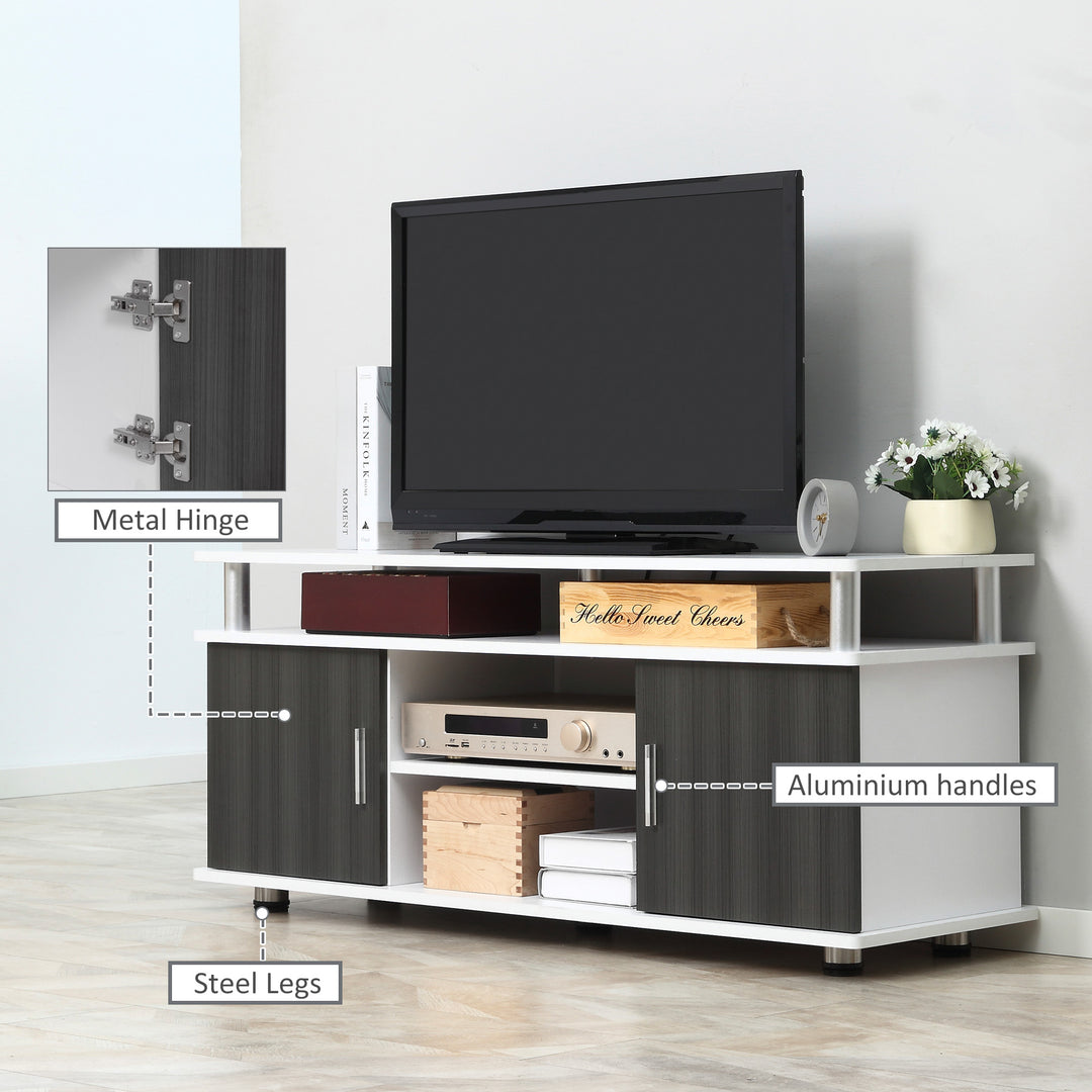 TV Cabinet Unit for TVs up to 55'' with Storage Shelf and Cupboards, Living Room Entertainment Center Media Console, Grey and White