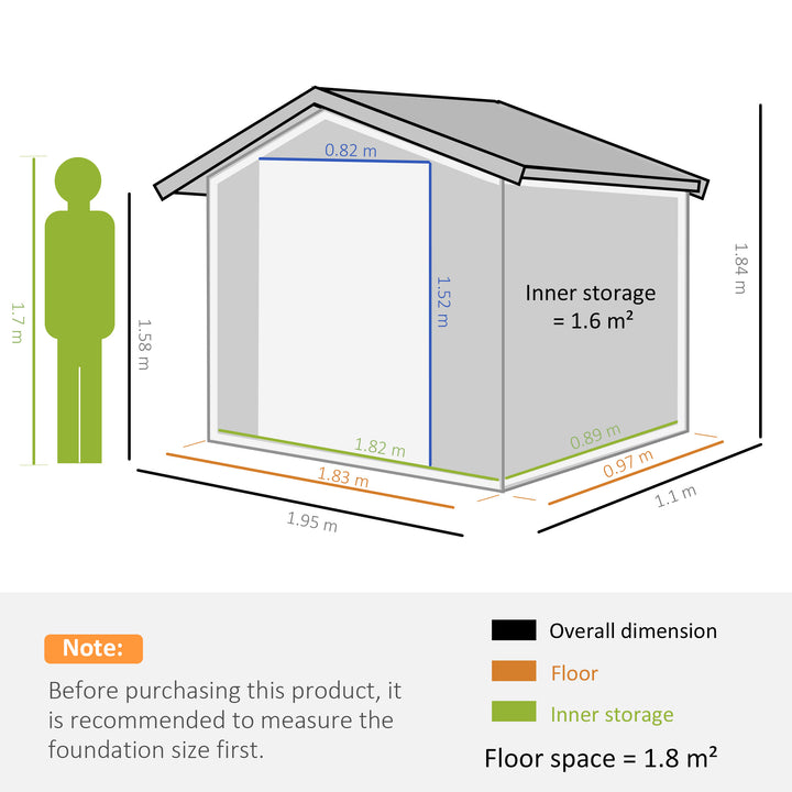 6.4 x 3.6ft Garden Metal Storage Shed w/ Double Sliding Door and Air Vents, Tool Storage for Backyard Patio Lawn, Grey