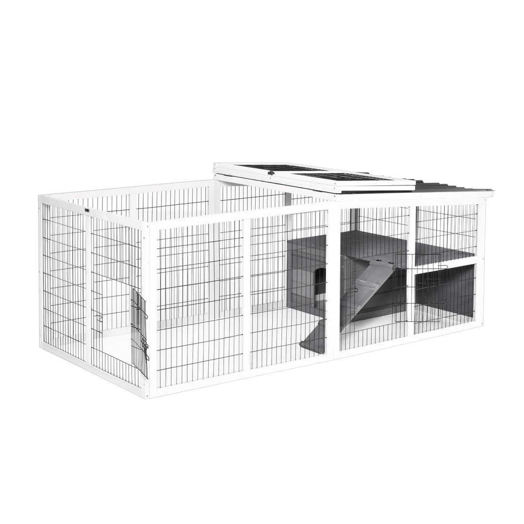 PawHut Indoor Outdoor Wooden Rabbit Hutch Small Animal Cage Rabbit Run Cover, with Hinge roof and Water-repellent Paint, Grey