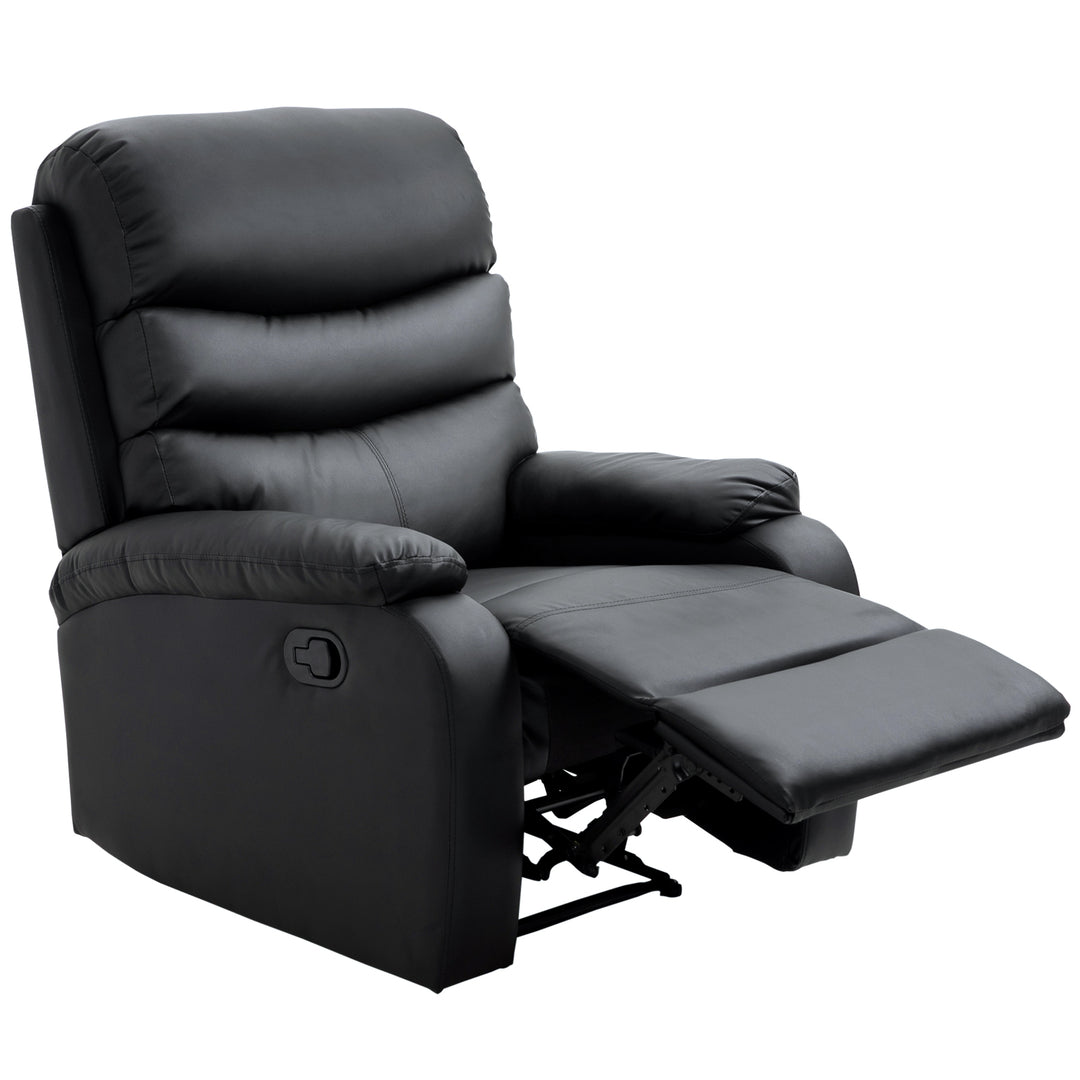 Single Recliner Sofa PU Leather Armchair Padded Armrest Reclining Cinema Chair Living Room Lounge (Black)