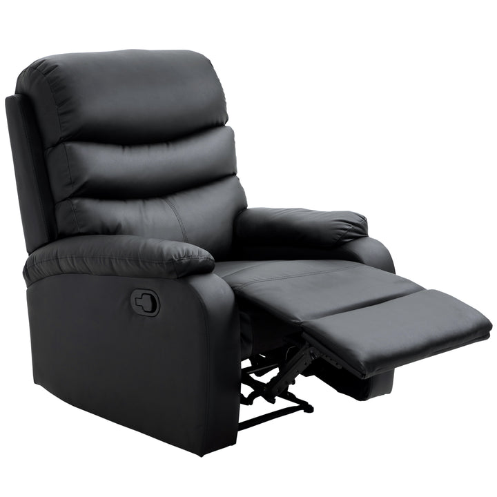 Single Recliner Sofa PU Leather Armchair Padded Armrest Reclining Cinema Chair Living Room Lounge (Black)