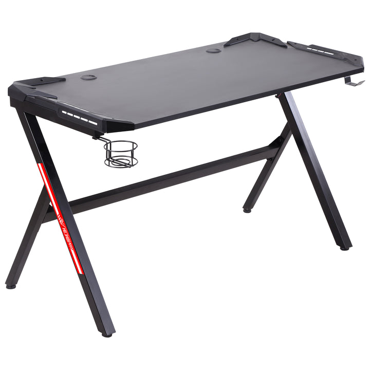 HOMCOM 1.2m LED Gaming Desk Racing Style Computer Table w/Lights Cup Holder Headphone Hook Cable Management E-Sport Study Workstation – Black
