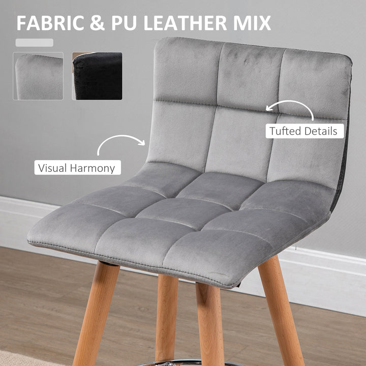 Bar stool Set of 2 Armless Upholstered Counter Height Bar Chairs with Wood Legs &amp; Footrest, Grey