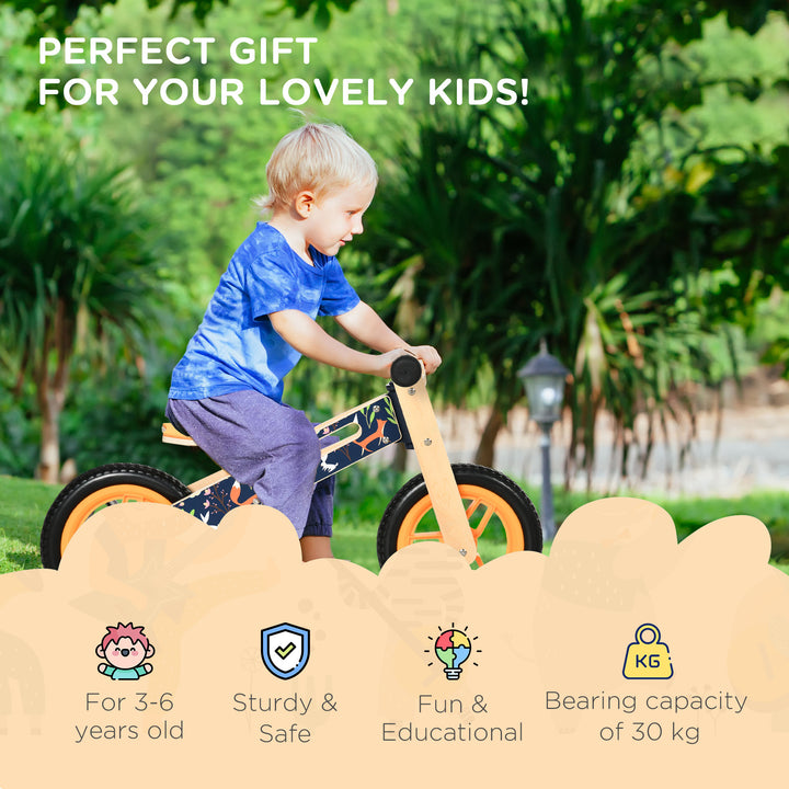 Kids Balance Bike 12 Inch Wooden for 3-6 Years Boys Girls, Black