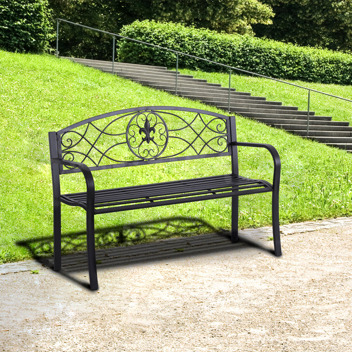 2 Seater Outdoor Patio Metal Garden Bench Yard Furniture Porch  Park Chair Loveseat Black 129L x 91H x 50W cm