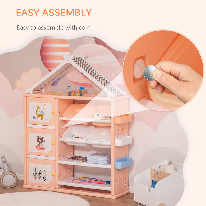 Kids Storage Unit Toy Box Organiser Book Shelf with shelves, storage cabinets, storage boxes, and storage baskets, Orange