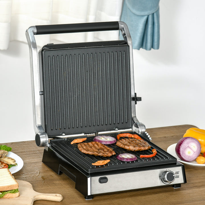 Health Grill & Panini Press, 4 Slice Toastie Machine, 2000W Electric Non-stick Grill with 180° Flat Open, Drip Tray, Removable Plate, Spatula